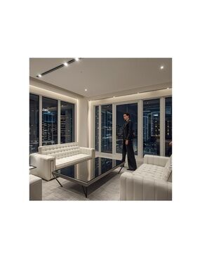 Modern White Leather Sofa  digital Art Poster - City Night Interior